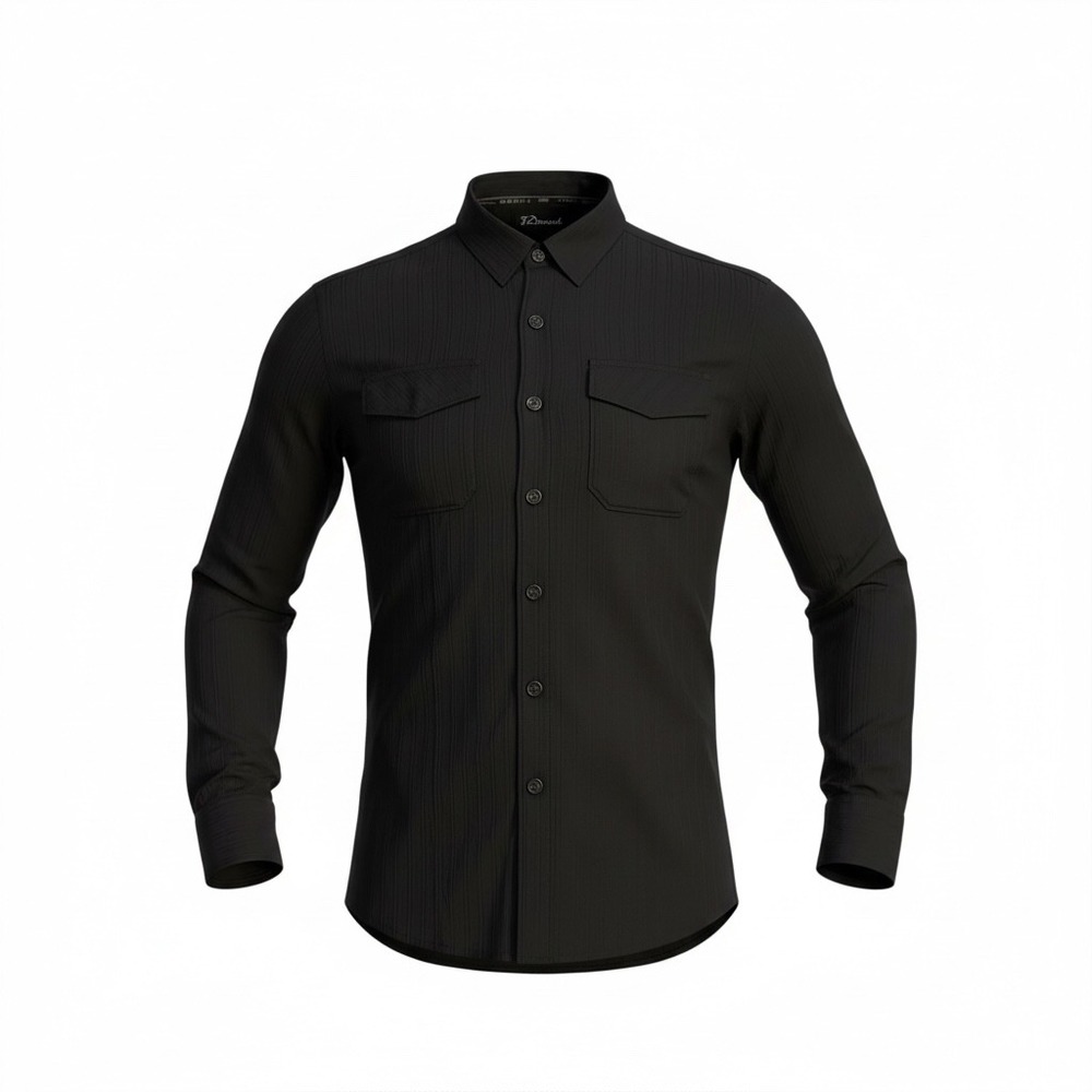 7 Diamonds Mens Black Textured Stripe Military Button Down Shirt Medium‎ Epaulet